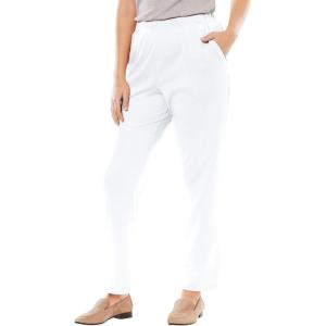 Woman Within Plus Size 7-Day Knit Straight Leg Pant Stretch Elastic Waist (Petite & Tall Available)(White)