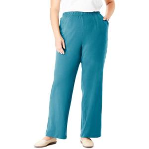 Woman Within Plus Size 7-Day Knit Wide-Leg Pull-On Pants(Deep Teal)