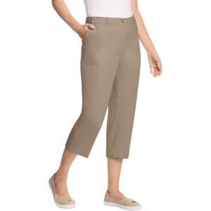 Woman Within Plus Size Adjustable Waist Chino Capri(Bark)