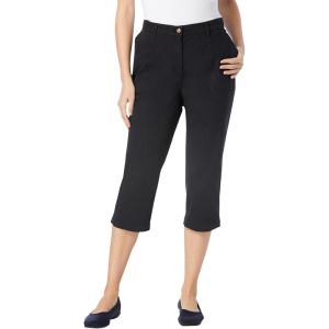 Woman Within Plus Size Adjustable Waist Chino Capri(Black)