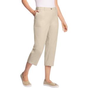 Woman Within Plus Size Adjustable Waist Chino Capri(Natural Khaki)