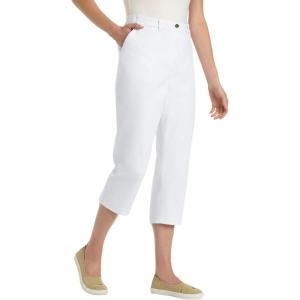 Woman Within Plus Size Adjustable Waist Chino Capri(White)