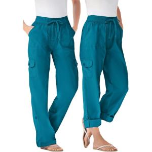 Woman Within Plus Size Convertible 2-in-1 Cargo Pant & Capri Elastic Waist(Deep Teal)