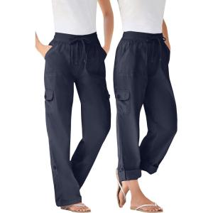 Woman Within Plus Size Convertible 2-in-1 Cargo Pant & Capri Elastic Waist(Navy)