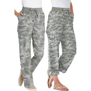 Woman Within Plus Size Convertible 2-in-1 Cargo Pant & Capri Elastic Waist(Olive Green Camouflage)