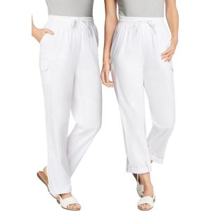 Woman Within Plus Size Convertible 2-in-1 Cargo Pant & Capri Elastic Waist(White)