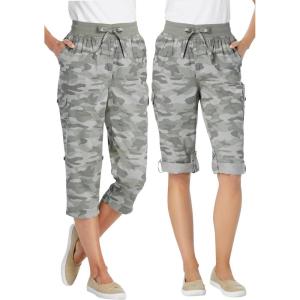 Woman Within Plus Size Convertible Length Cargo Capri/Bermuda(Olive Green Camouflage)