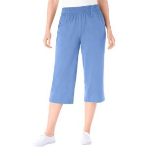 Woman Within Plus Size Elastic-Waist Pull-On Knit Pocket Capri Pants(French Blue)