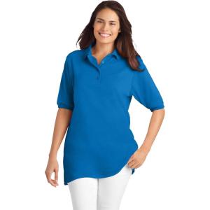Woman Within Plus Size Elbow-Sleeve Polo Tunic(Bright Cobalt)
