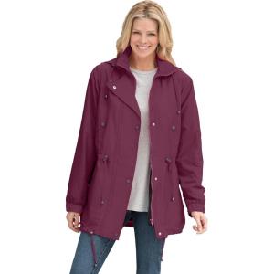 Woman Within Plus Size Fleece-Lined Taslon Anorak(Deep Claret)