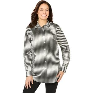 Woman Within Plus Size Perfect Long Sleeve Shirt(Black Stripe)