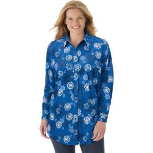 Woman Within Plus Size Perfect Long Sleeve Shirt(Deep Cobalt Snowflake)