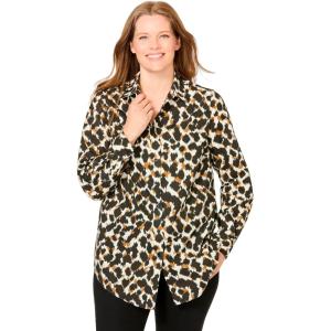 Woman Within Plus Size Perfect Long Sleeve Shirt(Ivory Abstract)