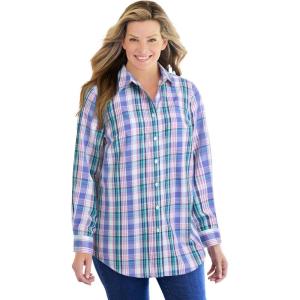 Woman Within Plus Size Perfect Long Sleeve Shirt(Tulip Purple Charming Plaid)