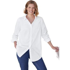 Woman Within Plus Size Perfect Long Sleeve Shirt(White)