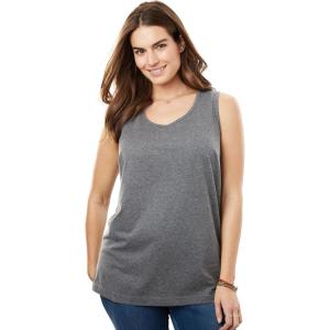 Woman Within Plus Size Perfect Scoopneck Tank (Petite Available)(Classic Medium Heather Grey)