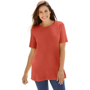 Woman Within Plus Size Perfect Short-Sleeve Crewneck Tee (Petite Available)(Burnt Red)