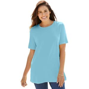 Woman Within Plus Size Perfect Short-Sleeve Crewneck Tee (Petite Available)(Seamist Blue)
