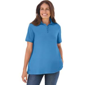 Woman Within Plus Size Perfect Short-Sleeve Polo Shirt(Azure Blue)