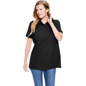 Woman Within Plus Size Perfect Short-Sleeve Polo Shirt(Black)