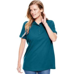 Woman Within Plus Size Perfect Short-Sleeve Polo Shirt(Deep Teal)