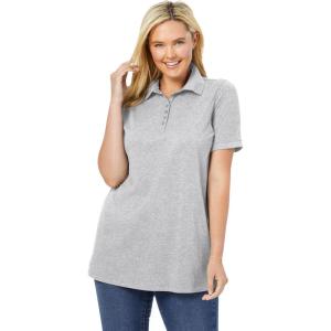 Woman Within Plus Size Perfect Short-Sleeve Polo Shirt(Heather Grey)