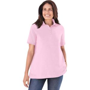 Woman Within Plus Size Perfect Short-Sleeve Polo Shirt(Pink)
