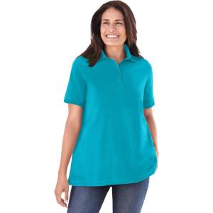 Woman Within Plus Size Perfect Short-Sleeve Polo Shirt(Pretty Turquoise)