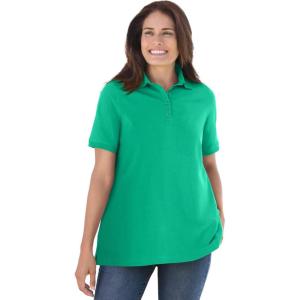 Woman Within Plus Size Perfect Short-Sleeve Polo Shirt(Tropical Emerald)