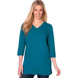 Woman Within Plus Size Perfect Three-Quarter Sleeve V-Neck Tunic(Deep Teal)