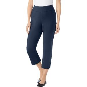 Woman Within Plus Size Pull-On Elastic-Waist Stretch Denim Capri Jeans(Navy)