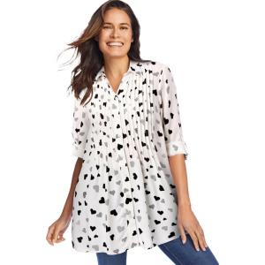 Woman Within Plus Size Rayon Pintucked Effortless Tunic Blouse(White Heart Stencil)