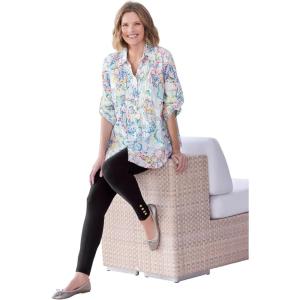 Woman Within Plus Size Rayon Pintucked Effortless Tunic Blouse(White Multi Batik)