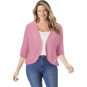 Woman Within Plus Size Rib Trim Cardigan Shrug Sweater(Delicate Pink)