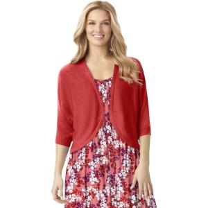 Woman Within Plus Size Rib Trim Cardigan Shrug Sweater(Sweet Coral)