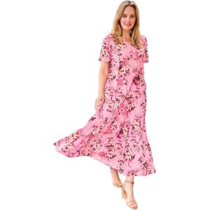 Woman Within Plus Size Short-Sleeve Crinkle Dress(Delicate Pink Sweet Toss)