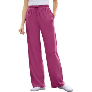 Woman Within Plus Size Sport Knit Straight-Leg Pull-On Pants(Raspberry)