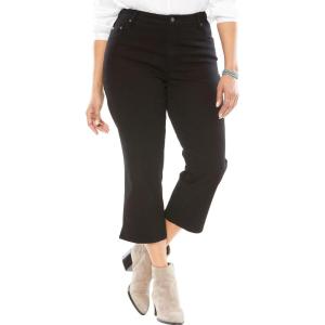 Woman Within Plus Size Stretch Denim Five-Pocket Capri Jeans(Black Denim)