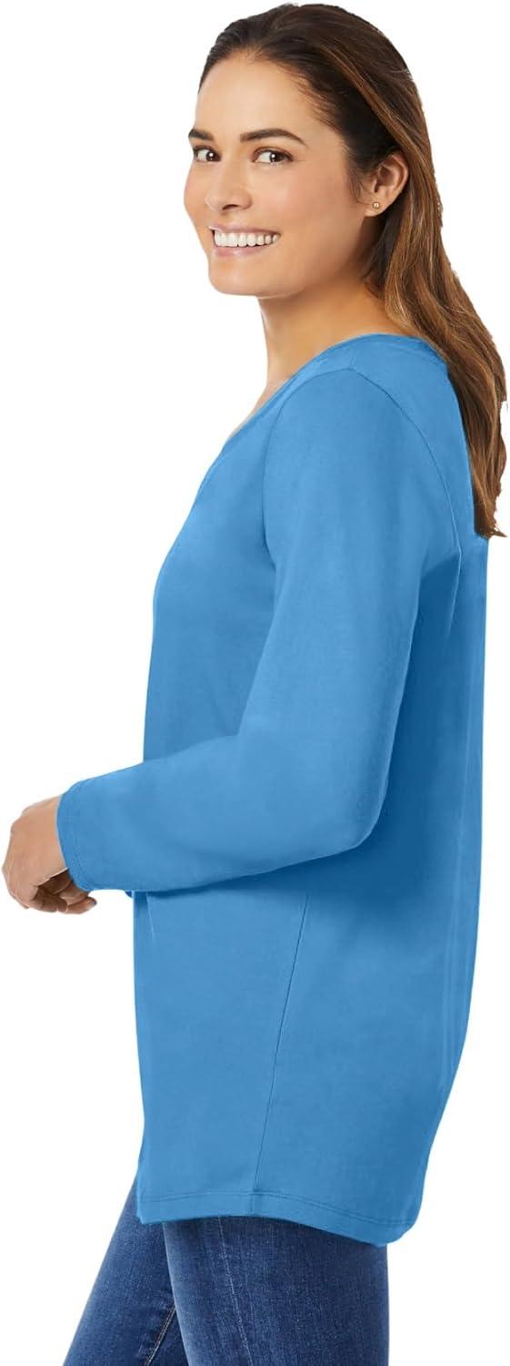 image:imageWoman Within Plus Size Perfect LongSleeve VNeck TeeAzure Blue