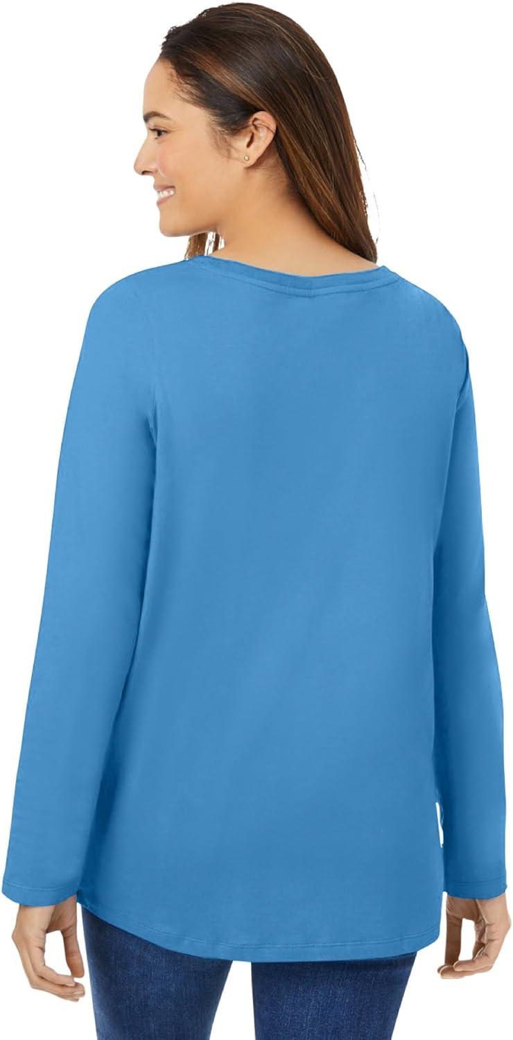 image:imageWoman Within Plus Size Perfect LongSleeve VNeck TeeAzure Blue