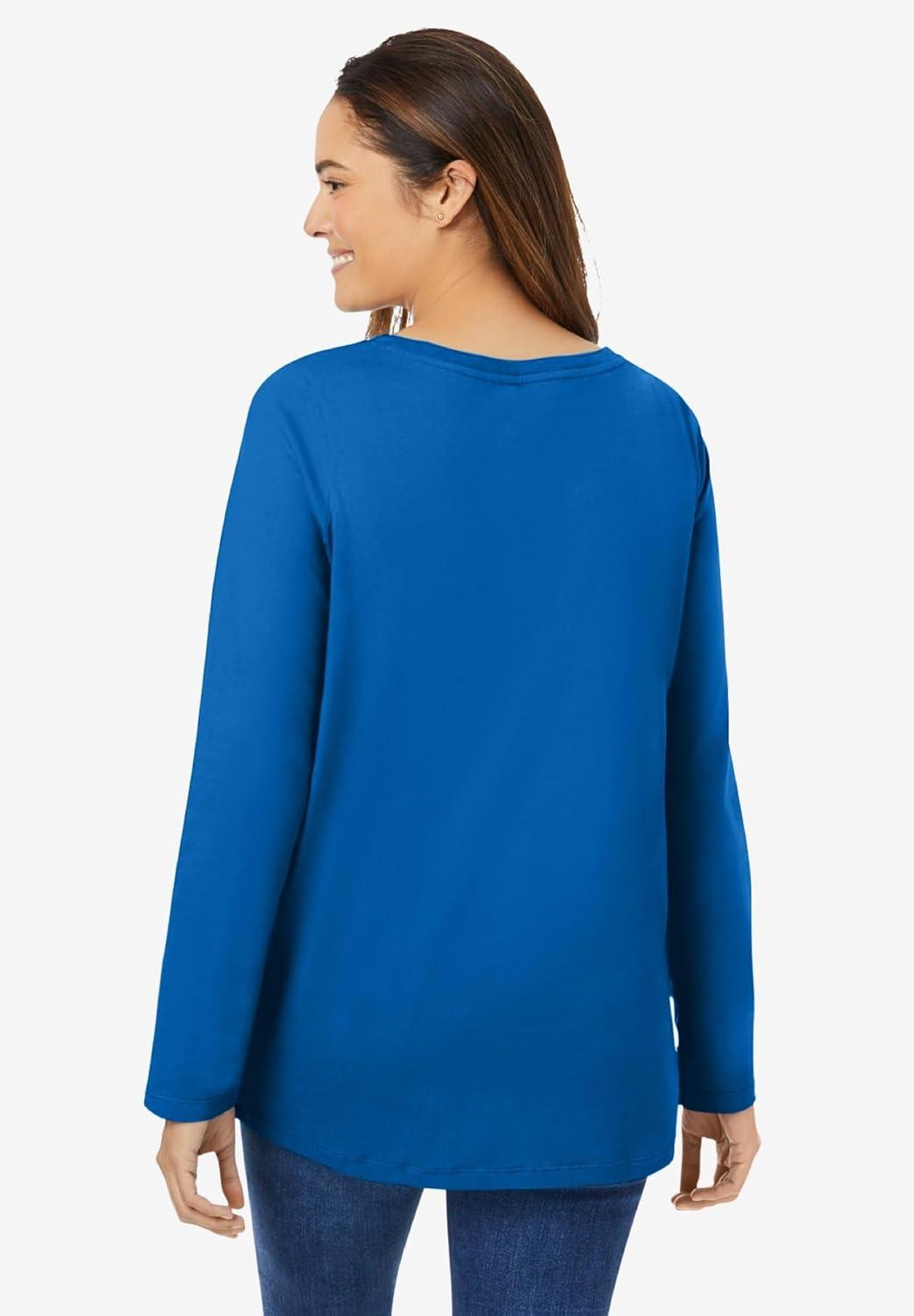image:imageWoman Within Plus Size Perfect LongSleeve VNeck TeeBright Cobalt
