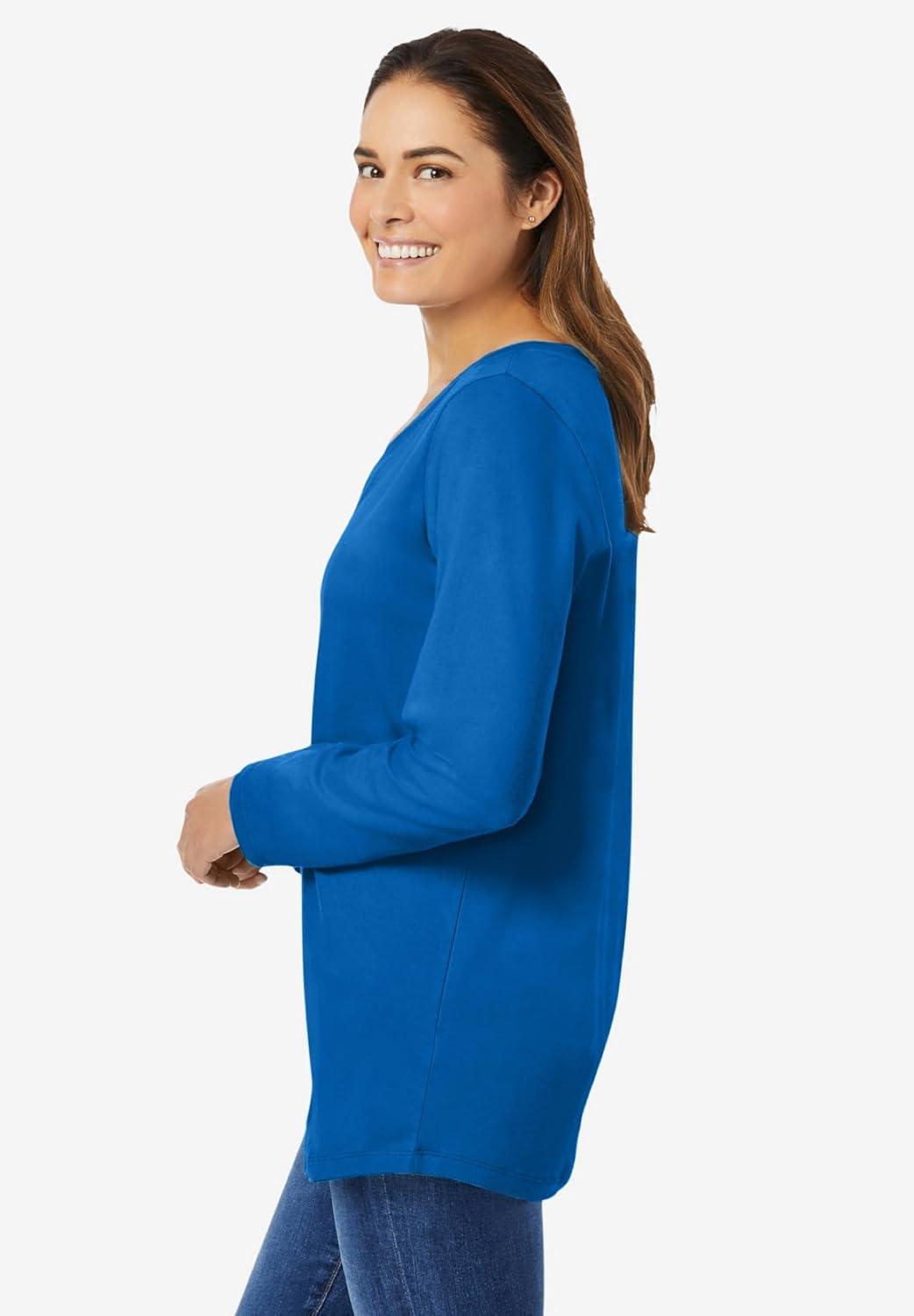 image:imageWoman Within Plus Size Perfect LongSleeve VNeck TeeBright Cobalt