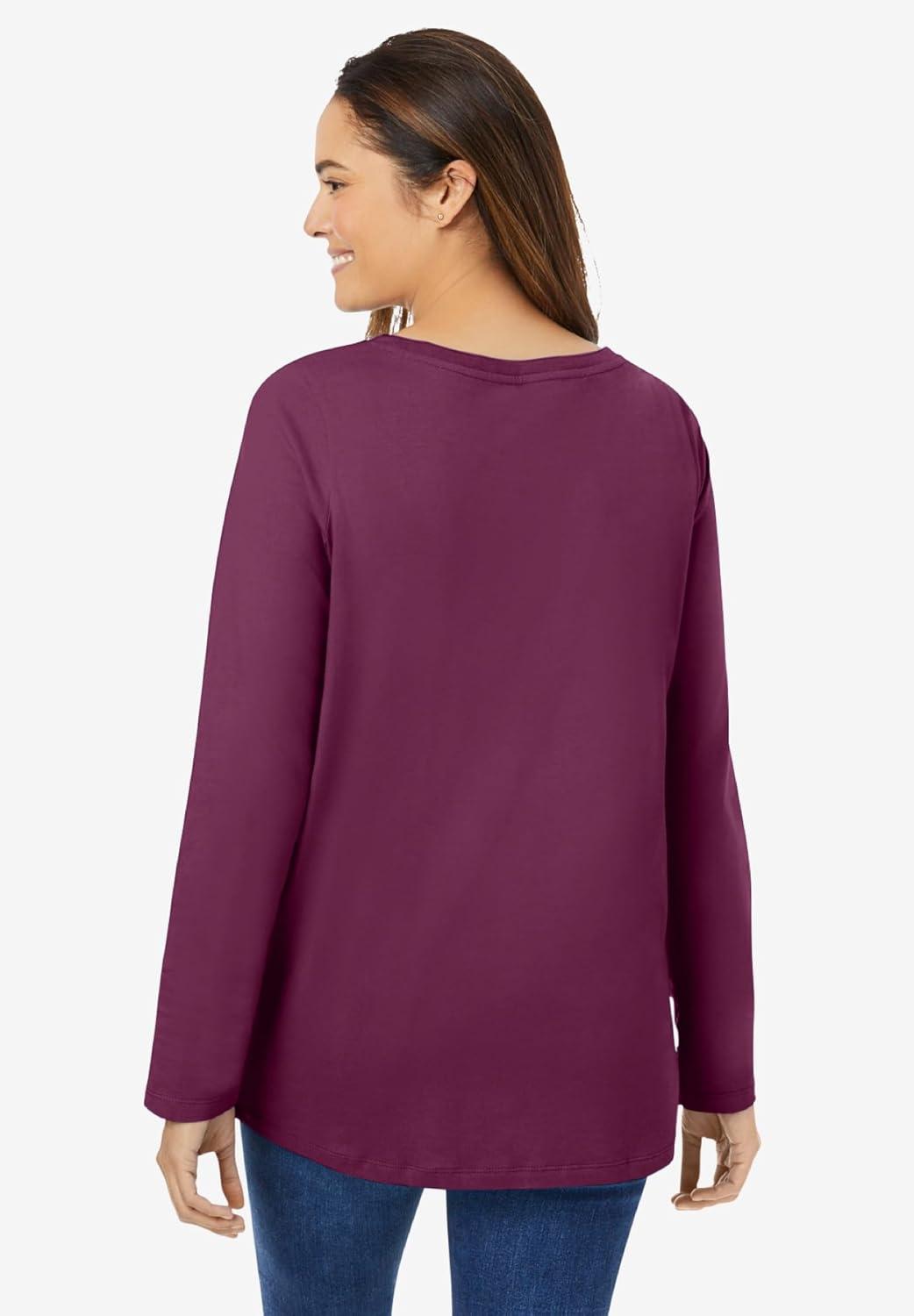 image:imageWoman Within Plus Size Perfect LongSleeve VNeck TeeDeep Claret