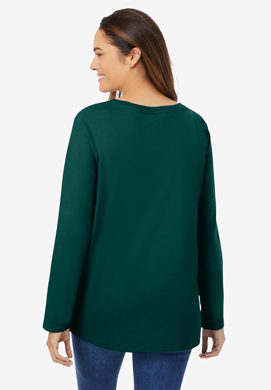 image:imageWoman Within Plus Size Perfect LongSleeve VNeck TeeEmerald Green