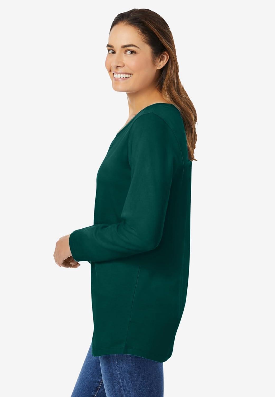 image:imageWoman Within Plus Size Perfect LongSleeve VNeck TeeEmerald Green
