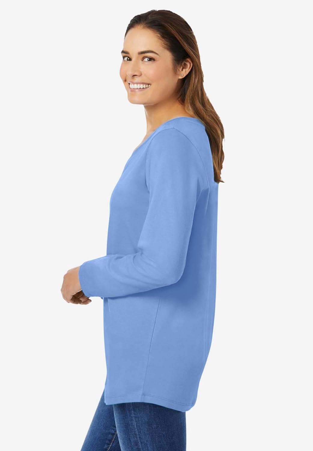 image:imageWoman Within Plus Size Perfect LongSleeve VNeck TeeFrench Blue