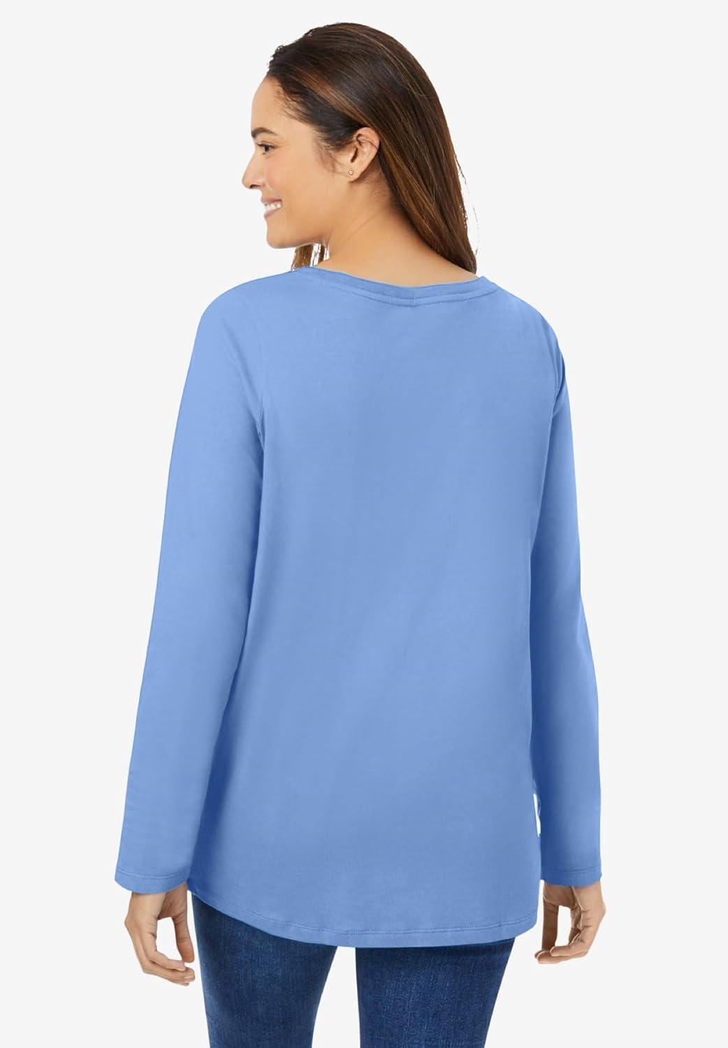 image:imageWoman Within Plus Size Perfect LongSleeve VNeck TeeFrench Blue