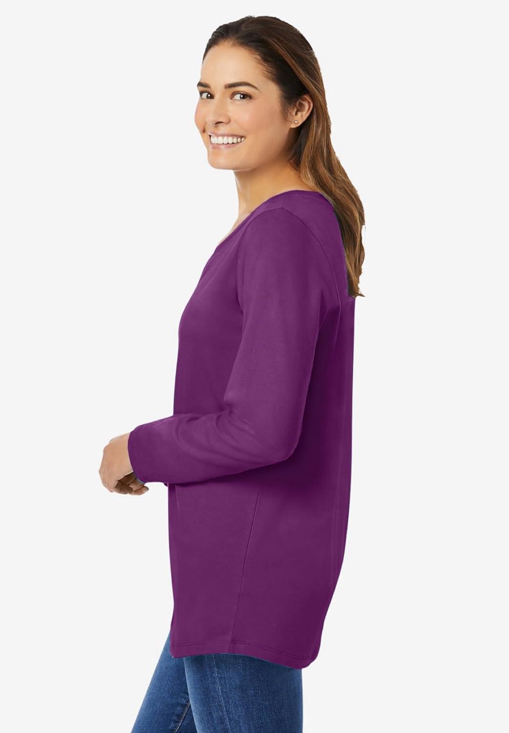 image:imageWoman Within Plus Size Perfect LongSleeve VNeck TeePlum Purple