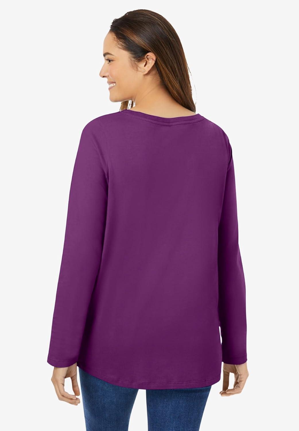 image:imageWoman Within Plus Size Perfect LongSleeve VNeck TeePlum Purple