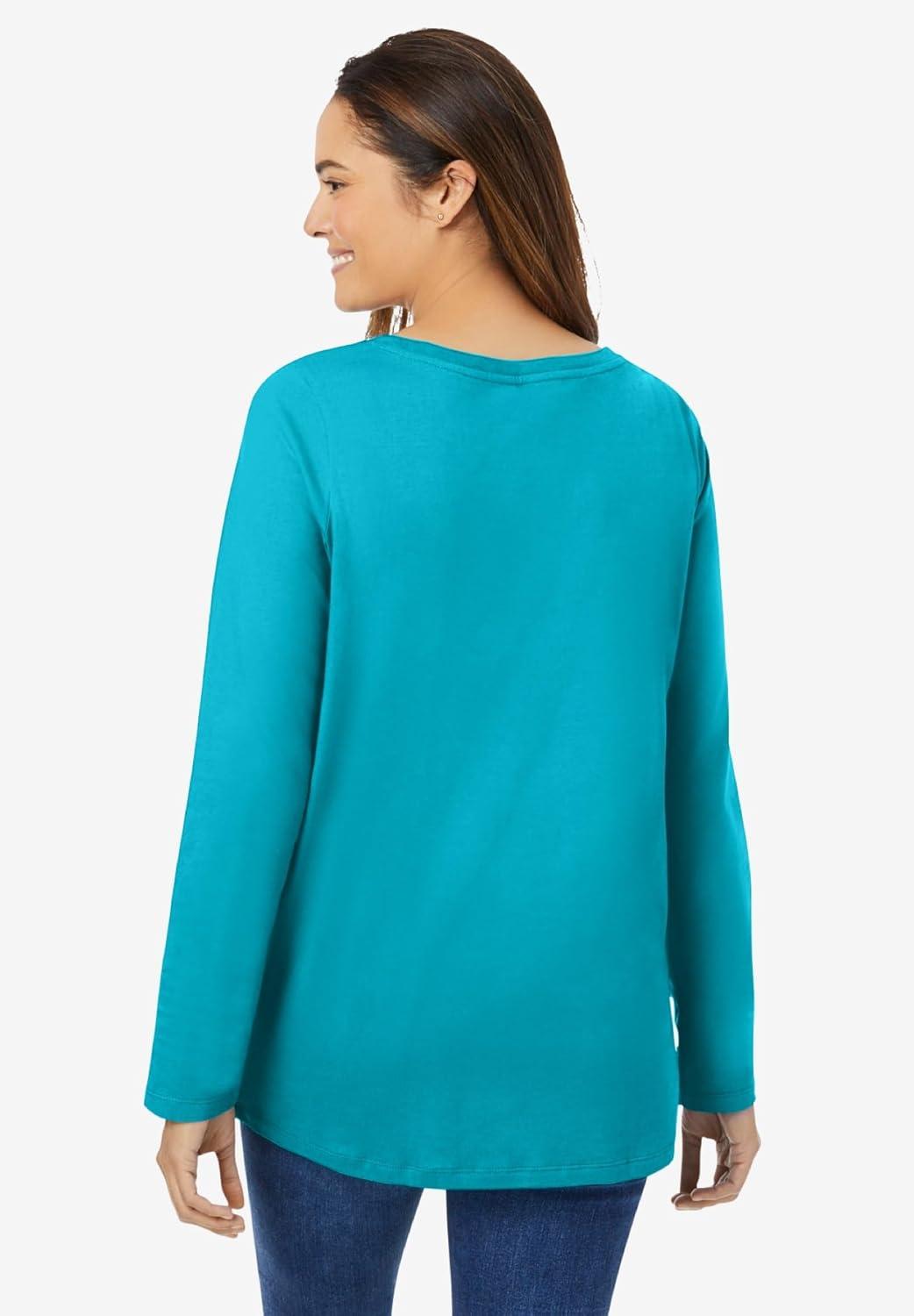 image:imageWoman Within Plus Size Perfect LongSleeve VNeck TeePretty Turquoise